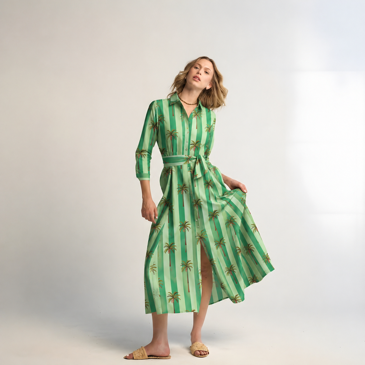 Luciana Palm Dress Mint